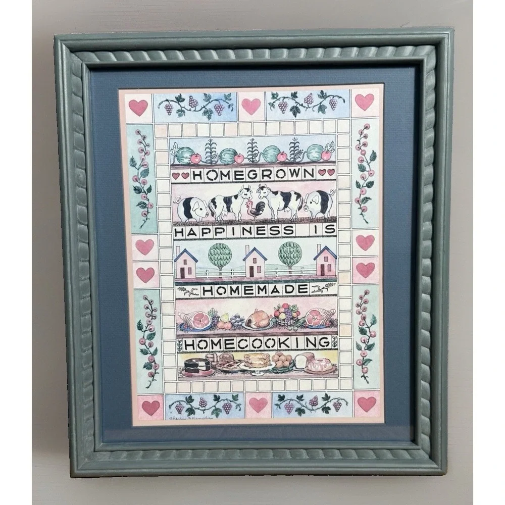 Vintage Framed Happiness Is Homemade Cooking Wall Art 15.75x13.5 Farmhouse Decor